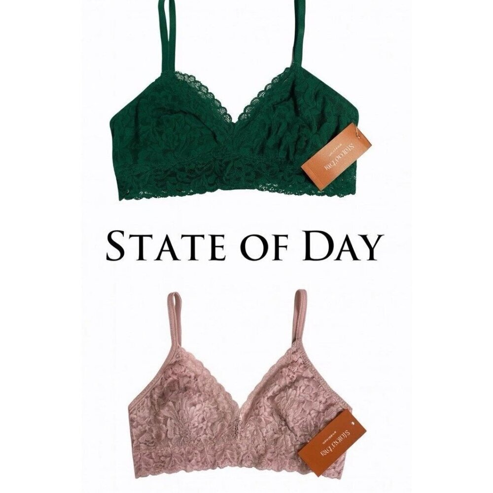 State of Day Lace Bralette Bundle XS Green & Light Lavender Wireless Stretch